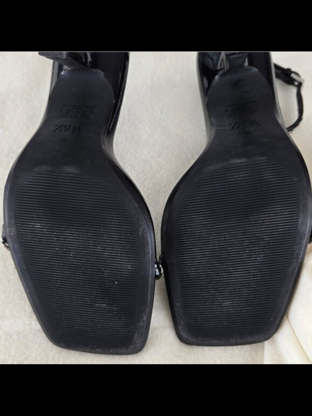 Zara Black Patent Chain-Strap Heeled Sandals — Sz 38 (US 7.5/8) - Picture 11 of 15